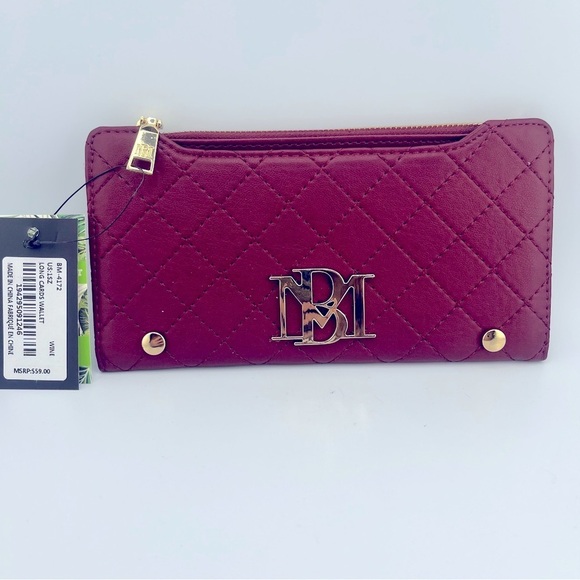 Badgley Mischka Handbags - NWT Studio Badgley Mischka Wine Quilted Long Cards Wallet Vegan Leather
